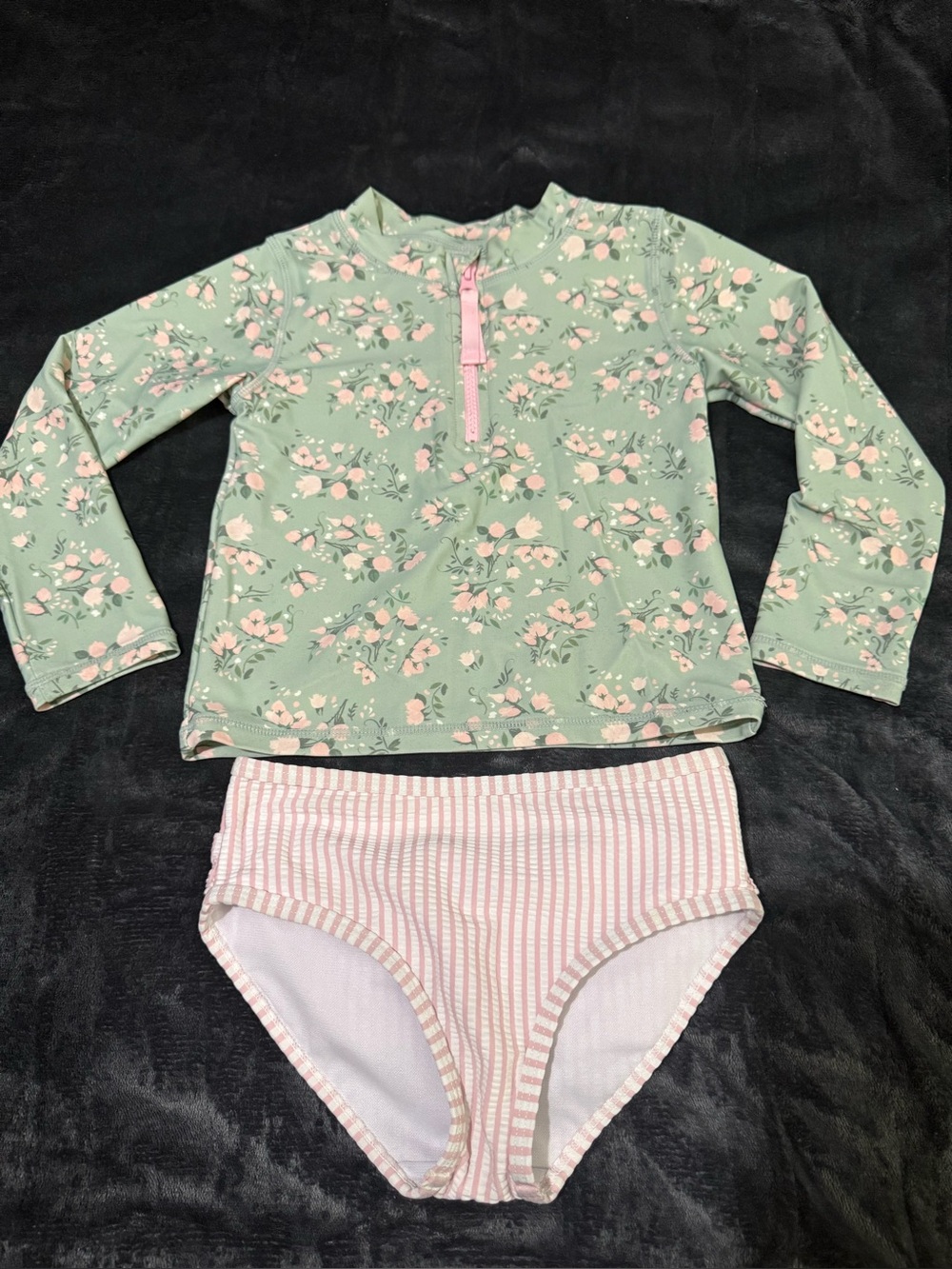 RuffleButts Tea Rose Floral Two Piece Rash Guard Swimsuit